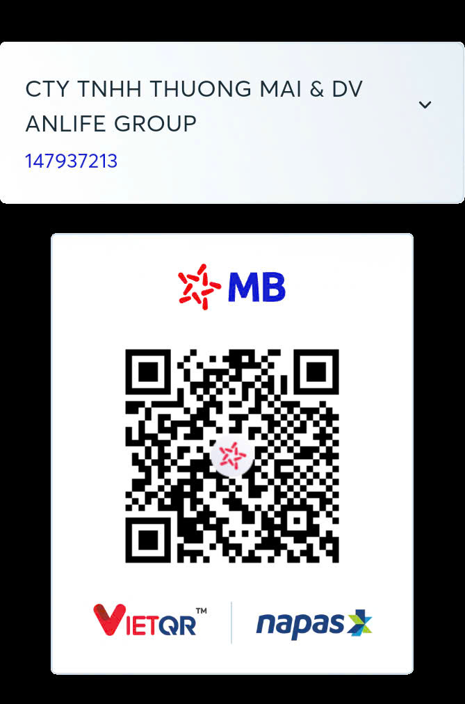 QR chuyển khoản MB Bank, tài khoản 147937213, CTY TNHH THUONG MAI & DV ANLIFE GROUP